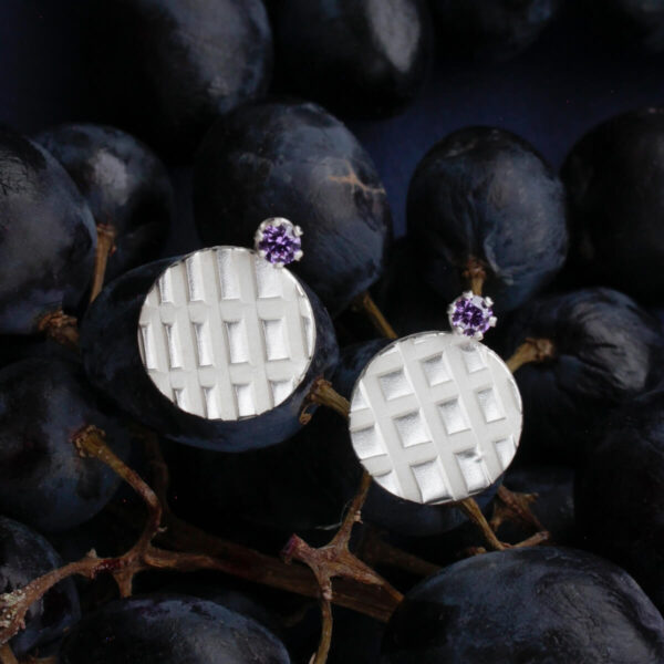hõbedast modernsed kõrvarõngad lilla kiviga mosaiikse mustriga